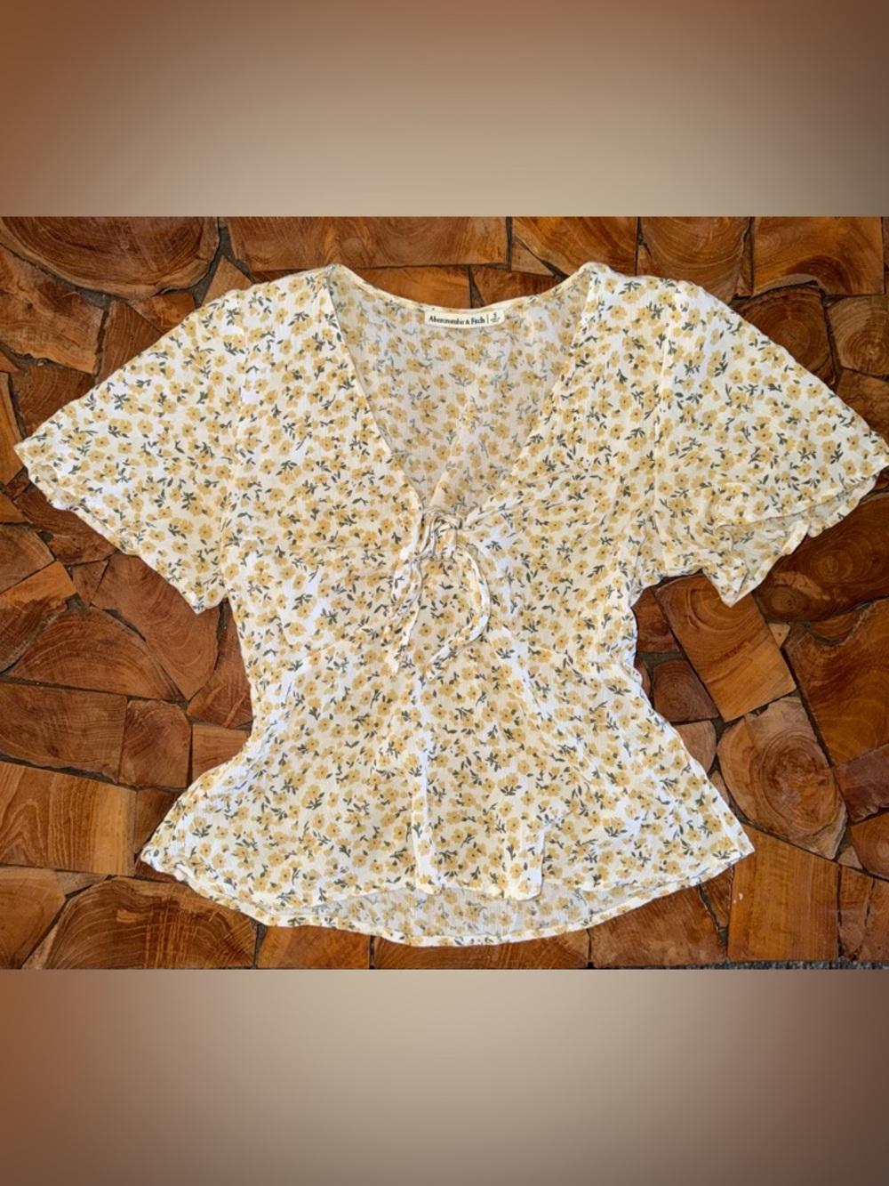 Abercrombie & Fitch Yellow and Green Floral Tie-Front Women's Blouse